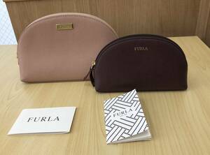 FURLA フルラ ポーチセット ベージュピンク系、ダークパープル系 美品！