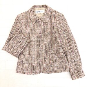 ●HARDY AMIES LONDON ハーディエイミス ラメツイード セレモニージャケット 38(M) ピンク系 ツイードジャケット 日本製 レディース 女性用