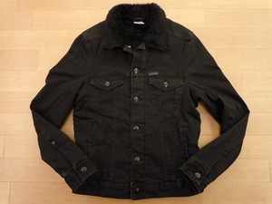 H&M &DENIM★ボア付き ストレッチコットンジャケット EUR36★黒 ブラック★古着★h