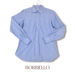 BORRIELLO NAPOLI ボリエッロ イタリア製 細ストライプ柄 長袖 ワイシャツ ライトブルー メンズ ビジネス トップス