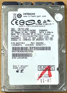 HITACHI HTS543216L9A300 [160GB 2.5インチ 9.5mm SATA HDD 2008年製 使用時間 1346H (Cristal DiscInfo 正常) (管:KH193