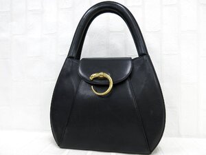 ◆Cartier カルティエ◆パンテール◆カーフ レザー 本革◆ハンド バッグ◆ブラック ゴールド金具◆腕掛け◆フラップ◆A9089