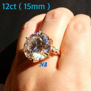 モアサナイト　リング　指輪　12ct 15mm ソリティア　フリーサイズ　シルバー925　１２カラット　ダイヤモンド　ローズゴールドカラー