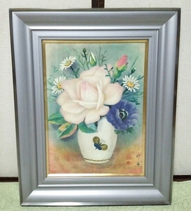 ★【一美堂】★堂本印象★『花のむれと壺』複製★額54×67cm★【模写 高級巧藝】★紙箱付★