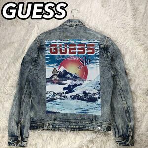 GUESS ゲス DILLON デニムジャケット Gジャンパー 3rd サード ワッペン 富士山 バックプリント ブランドロゴ リゾート ロッジ ski メンズ