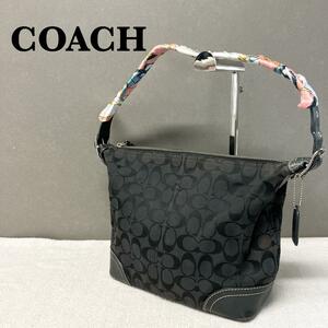 美品COACHコーチセミショルダーバッグトートバッグブラック黒シグネチャー総柄