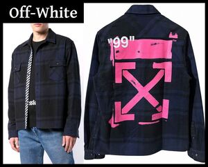 送無 Off-White オフホワイト 19ss OMGA060R19C08015 STENCIL FLANNEL SHIRT アロー ステンシル フランネル チェック シャツ ネルシャツ M