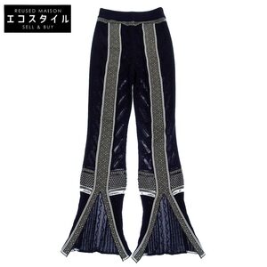 美品 Mame Kurogouchi マメクロゴウチ ポリエステル×コットン スリッド 総柄レースニットパンツ レディース ブラック 2 19SS