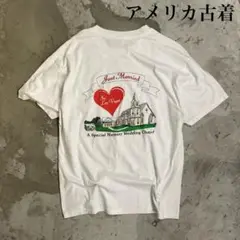 アメリカ古着 プリント Tシャツ ハート 白