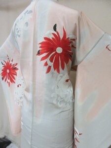 1円 良品 正絹 羽織 和装コート 縮緬 アンティーク レトロ 菊 花柄 高級 袷 身丈82cm 裄62cm【夢職】★★★