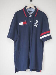 ☆送料無料☆ TOMMY HILFIGER トミーヒルフィガー USA直輸入 古着 半袖 ロゴ ポロシャツ メンズ XXL ネイビー トップス 中古 即決