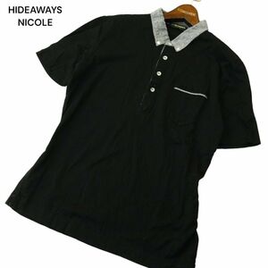 HIDEAWAYS NICOLE ハイダウェイ ニコル 春夏 半袖 ボタンダウン★ ポロシャツ Sz.50　メンズ 黒　A4T05549_5#A