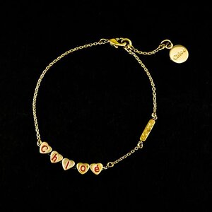 【1円】クロエ Chloe ハートキューブ ロゴ チェーン ブレスレット ゴールド×レッド レディース アクセサリー 腕周り18.5㎝