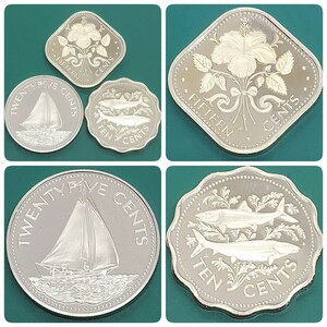 【60211】未使用品　バハマ　1974年　50セント　25セント　10セント　おまとめ3点　世界コイン　硬貨　貨幣　コレクション品