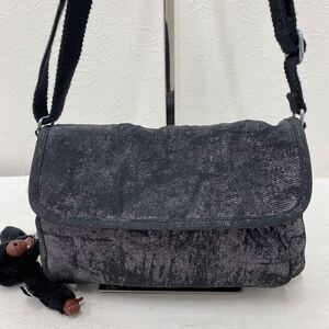 □43−1633 Kipling キプリング レディース ショルダーバッグ 斜めがけバッグ 小さめ ミニ ラメ ブラック シルバー 黒 チャーム付き 軽量