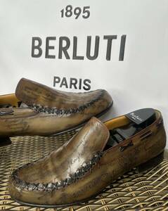 特注60万円 Berluti Federico Scrit Leather Loafers ベルルッティ フェデリコ ローファー スリッポン シューズ 靴 ブラウン 廃盤 9サイズ