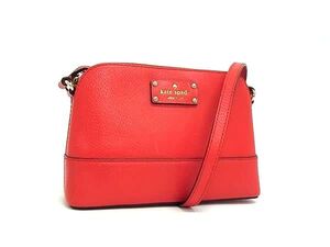 1円 ■美品■ kate spade ケイトスペード レザー クロスボディ ショルダーバッグ 斜め掛けかばん 肩掛け レディース レッド系 BI9057