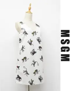 C419/MSGM ひざ丈ワンピース ドレス サル柄 アニマル柄 38 白 春夏