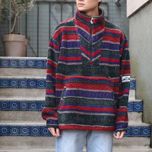 USA VINTAGE Timberland BORDER PATTERNED FLEECE HALF ZIP JACKETアメリカ古着ティンバーランドボーダー柄フリースハーフジップジャケット