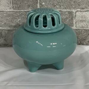 usH-269★ 青磁香炉　香り　茶道具　丸形　保管品　中古・現状品