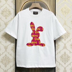 個性EU製＆定価2万◆UABONI*Paris*半袖Tシャツ*ユアボニ*パリ発◆綿100% 通気 薄手 ウサギ柄 可愛い スウェット お出かけ 夏服 M/46サイズ