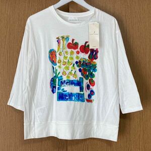 本体価格15000円 オンワード樫山 ジェーンモア × TAISUKE 衣笠泰介 コラボ アート 長め袖 Tシャツ カットソー 白 大きい L レディース