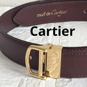 Cartier カルティエ　ベルト　レザー　ボルドー　メンズ レディース ゴールド 金