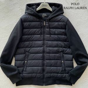 美品/Lサイズ★ ポロ ラルフローレン POLO RALPH LAUREN ハイブリッド 切替 ダウンジャケット パーカー ブルゾン ポニー刺繍 ブラック 黒