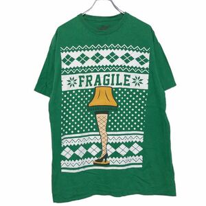 A CRISTMAS STORY 半袖 プリントTシャツ L グリーン ホワイト イエロー ブラック 女性の足 古着卸 アメリカ仕入 a507-6646