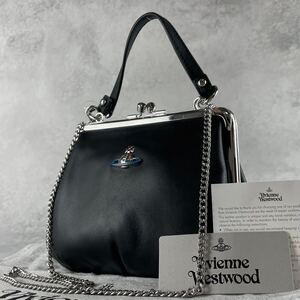 未使用◆ Vivienne Westwood ヴィヴィアンウエストウッド GRANNY 2way チェーン ミニショルダーバッグ がま口財布 レザー 本革 黒 ブラック