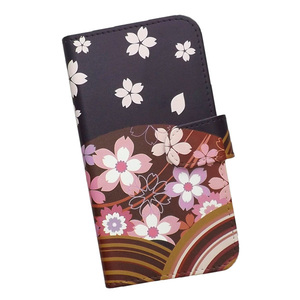 LG　スマホケース 手帳型 プリントケース 花 和柄 桜 扇子 花柄