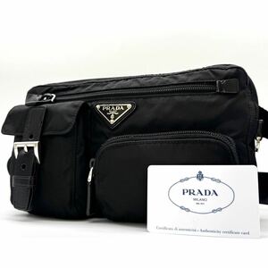 3035【極美品】PRADA プラダ ウエストバッグ ポーチ ボディバッグ ショルダー 斜め掛け ポコノ 三角ロゴ テスートナイロン レザー 本革