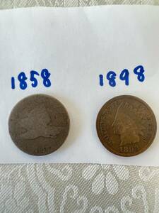 【家族私物】1858年、1898年　アメリカ　1cent2枚組でどうぞ　1000円スタート