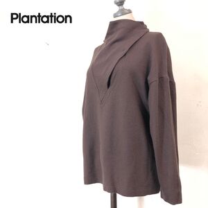 1I2964-F◆ old ◆ Plantation プランテーション イッセイミヤケ ウールデザインカットソー ◆ sizeM 毛100 ブラウン 古着 レディース 秋冬