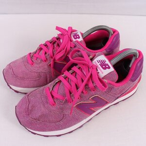 574 ニューバランス 25.5cm/new balance 紫 パープル ピンク 白 ホワイト 中古 古着 スニーカー レディース yy4481