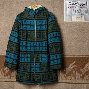 ネイティブ ラグ 【Fox Knapp】 60s Native-Pattern Wool Hooded Coat / 60年代 ウール コート パーカー フェイクファー ビンテージ 50s70s