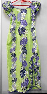 フラダンス 衣装 ワンピース ドレス 服 黄緑 紫 ハイビスカス アロハ ハワイ 【ケ193】
