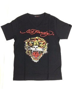 【未使用品、豪華版、正規品、本物】 Ed Hardy エド ハーディー ラインストーン タイガー Tシャツ トラ 虎 サイズL 黒色