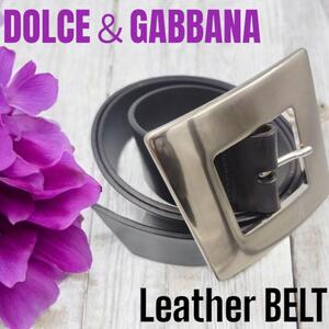 美品保存袋付きDOLCE&GABBANA ドルチェ&ガッパーナ ベルト ブラック　レザー　デカバックル　シルバー