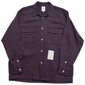 90s OLD STUSSY WOOL STITCH OPEN COLLAR SHIRT オールドステューシー ウール開襟シャツ 白タグ good enough y2k ボルドー グリーン Lsize