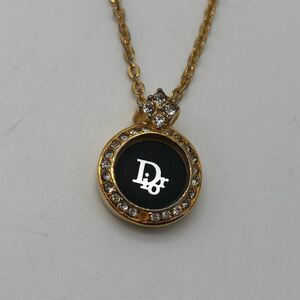 Christian Dior クリスチャン ディオール ネックレス ロゴ ラインストーン ゴールド ※ストーン欠品　P3557