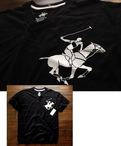 【既決USA】ビバリーヒルズポロクラブ★Beverly Hills Polo Club@完売胸元【Polo】Vネック半袖【Signature Logo V-Neck Tee】 黒 @XL