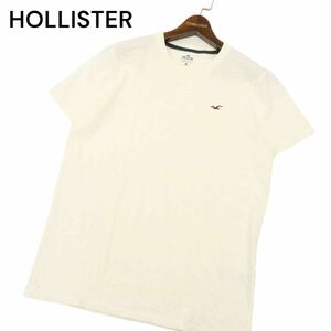 【新品 未使用】 HOLLISTER ホリスター 春夏 ロゴ刺繍★ 半袖 クルーネック カットソー Tシャツ Sz.M　メンズ アイボリー　C4T05142_5#D