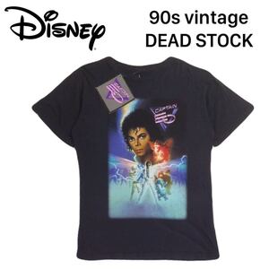 80s 90s タグ付 デッドストック Disney CAPTAIN OE マイケルジャクソン 半袖Tシャツ S ディズニー バンドT ロックT ビンテージ 黒 2408110