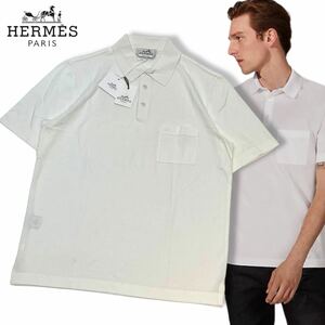 新品 正規品 HERMES エルメス H LOGO S/S POLO SHIRT 半袖コットン ポケット Hロゴ 刺繍 ポロシャツ Tシャツ L ホワイト イタリア製