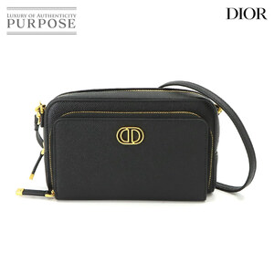 未使用 展示品 クリスチャン ディオール Christian Dior カロ ダブル ポーチ ショルダー バッグ レザー ブラック S7431UBAE 90226519