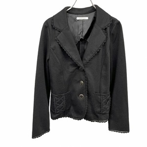 アクシーズファム axes femme カットソージャケット テーラードジャケット フチにレース 裏地無し 長袖 ポリ100% M ブラック 黒 レディース