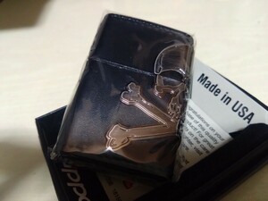 ZIPPO ジッポ サイドメタル スカル Skull 髑髏 ドクロ 革巻き　未使用