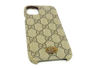 ■美品■ GUCCI グッチ 625710 617664 オフィディア GGスプリーム GGマーモント PVC iPhone11 対応 スマホケース ブラウン系 BM2329