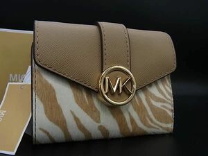 ■新品■未使用■ MICHAEL KORS マイケルコース ハラコ×レザー ジラフ柄 三つ折り 財布 ウォレット ブラウン系×ホワイト系 CC2458